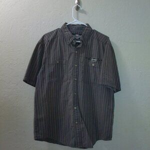 Harley-Davidson Y2K Embroidered Button-Up Shirt Men’s Large Striped Biker Logo